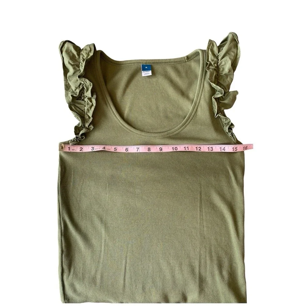 Old Navy Women’s Medium Ribbed Ruffle Sleeve Tank Bundle Black & Olive Green - Picture 15 of 16